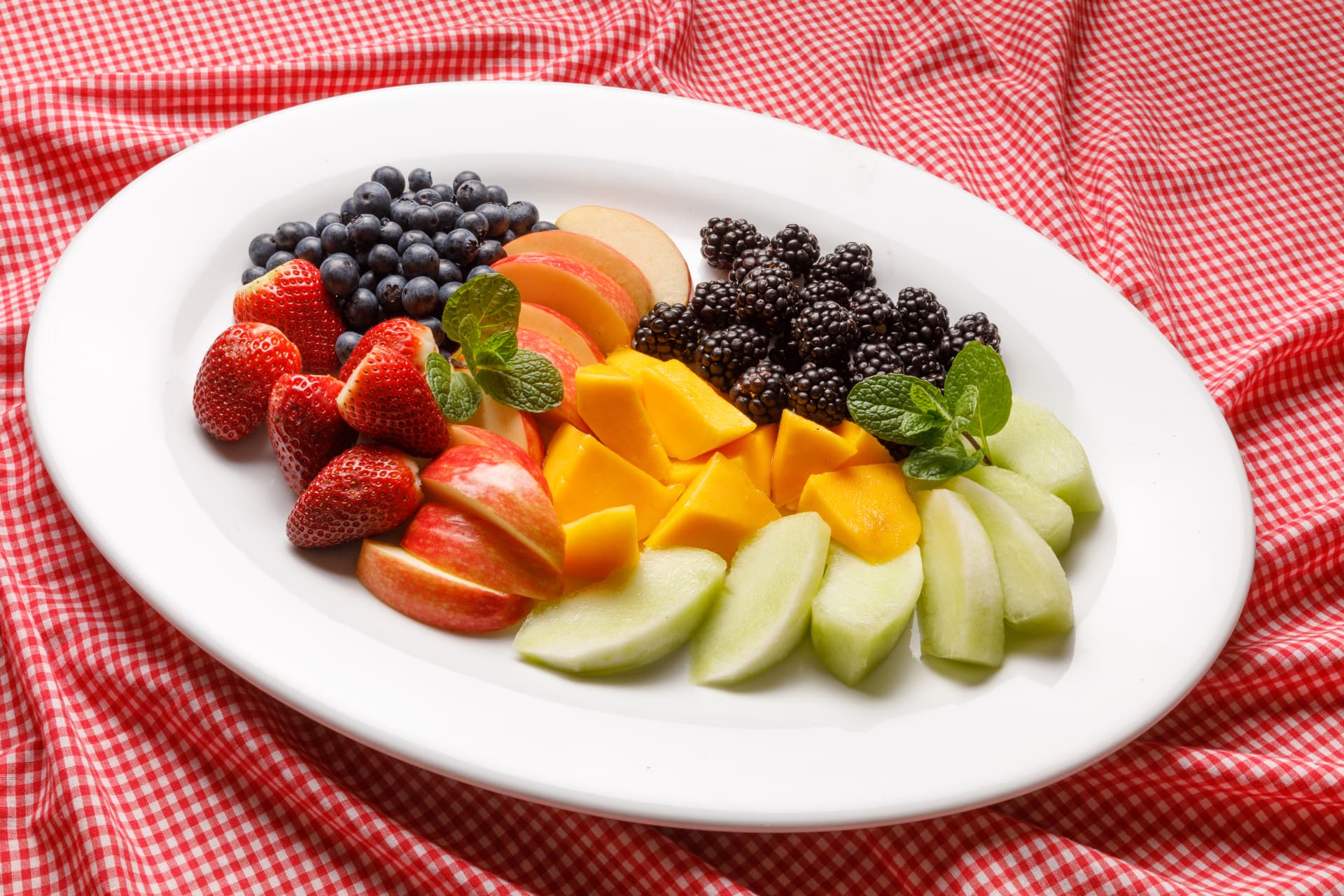 Fresh fruit platter with seasonal fruit
